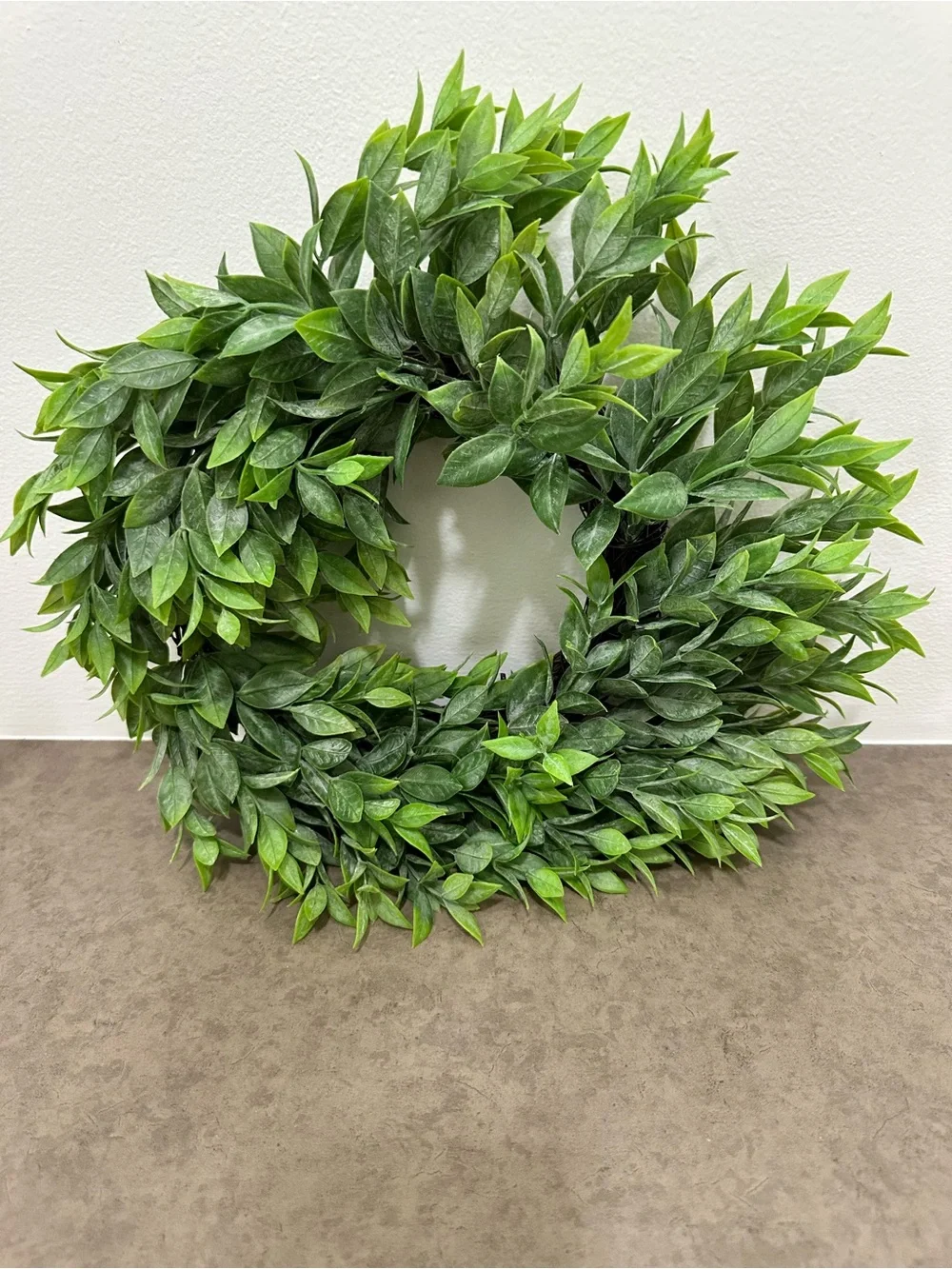 Lush Artificial Ruscus Rainwashed Green Leaf Wreath Candle Ring Home Holiday 13”